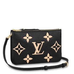 Louis Vuitton Pochette Double Zip Monogram Implant Leather Gold Shoulder Bag